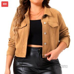 Plus Size Suede Moto Biker Jacket Cropped Faux Leather Casual